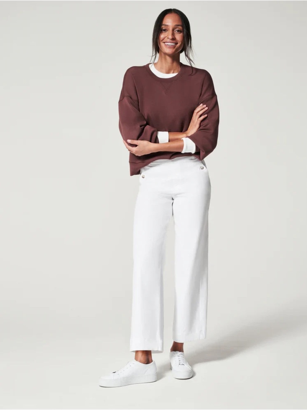 SPANX Size 1X Stretch Twill Wide Leg Crop Pants - White
